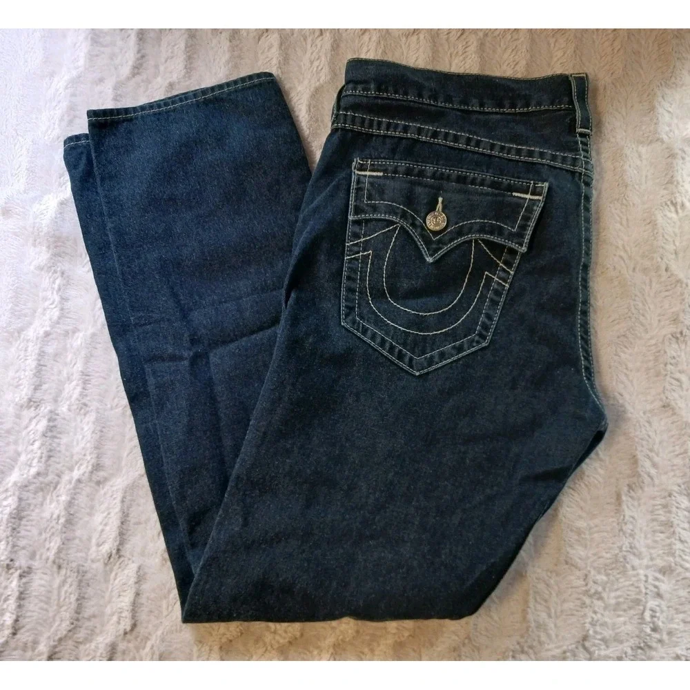 True Religion Skinny w/Flap Jeans Men's Size 38x32 Blue Dark Wash Denim
